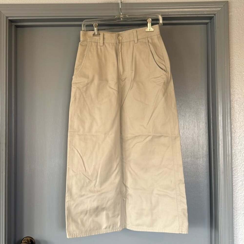 Cabela's Casuals Women's Khaki Midi Skirt Size 6 Front Zip Pockets Belt Loops